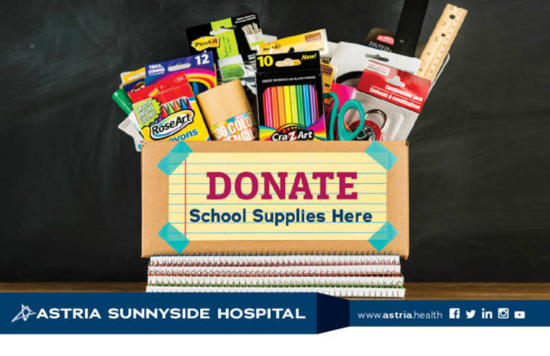 Astria Health and Astria Sunnyside Hospital Will Be Holding A Local School Supply Drive July 30 through August 17